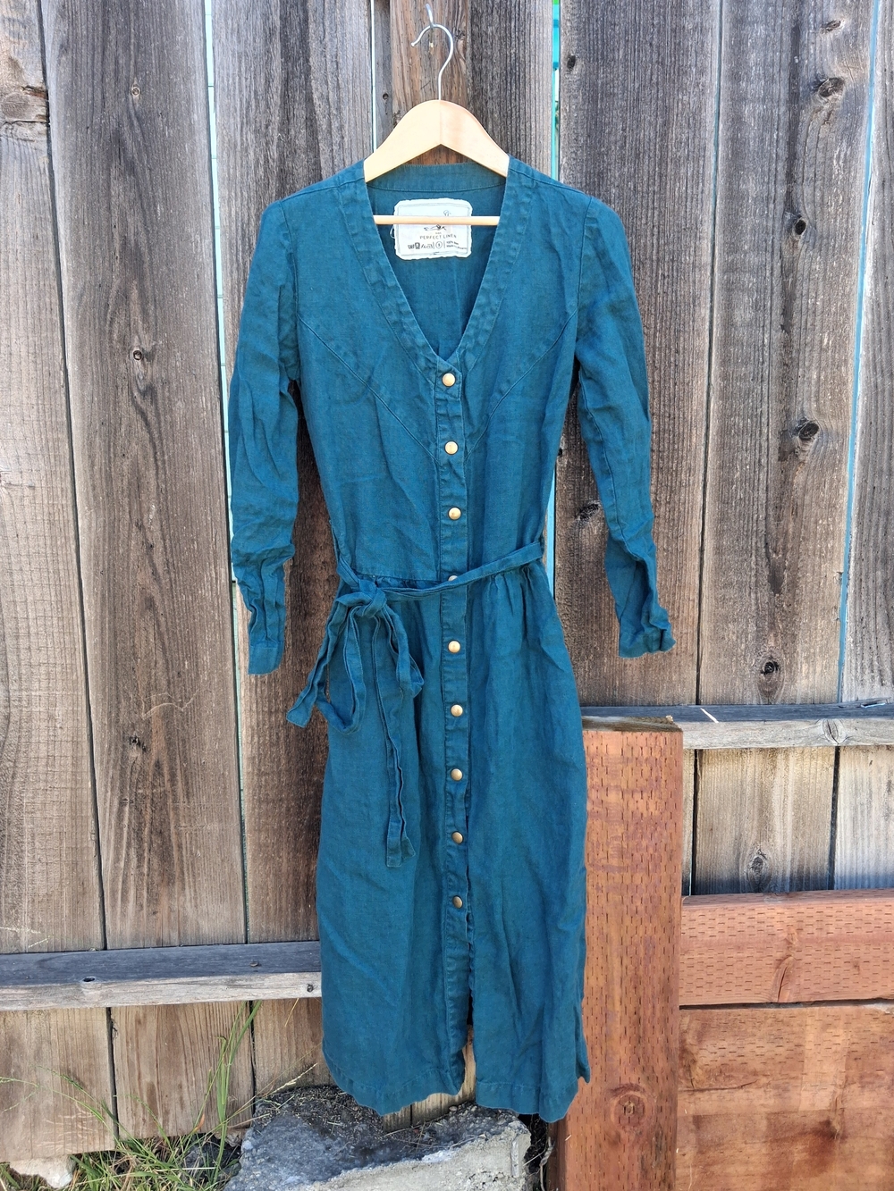 notPERFECTLINEN Teal Button-Front Midi Dress with Tie Waist, NPL